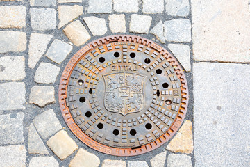 Zittau Coat, manhole covers, Saxony, Germany