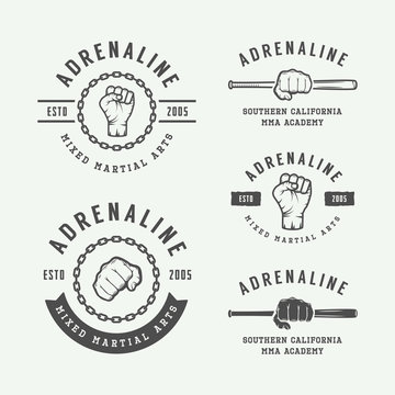 Set of vintage mixed martial arts or fighting club logos, emblem