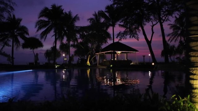 Tropical Sunset Swimming Pool Bar Near Ocean