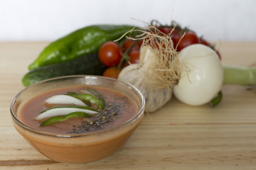 Andalusian gazpacho with its ingredients