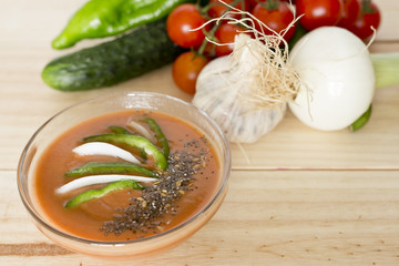 Andalusian gazpacho with its ingredients