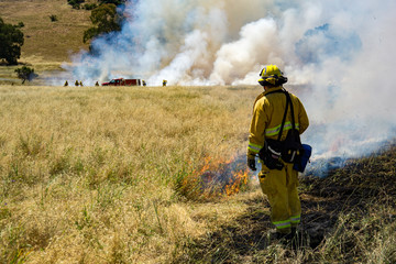 Firefighter Fighting Wildland Forest Grass Fire