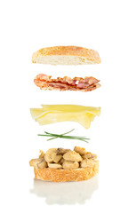  floating sandwich, sandwich with mushrooms, chive, grilled cheese and bacon