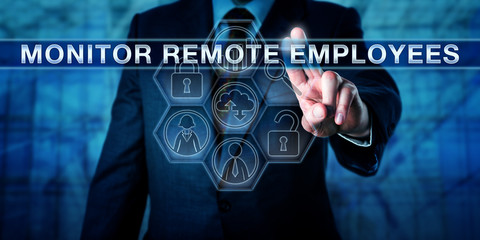 HR Manager Pressing MONITOR REMOTE EMPLOYEES
