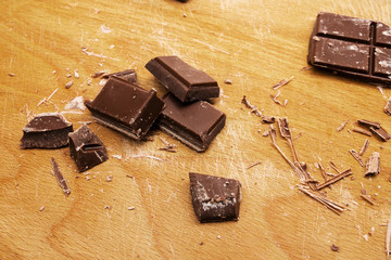 Pieces of chocolate isolated on a white background