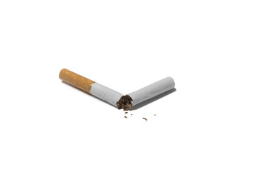 Broken cigarette isolated on white background