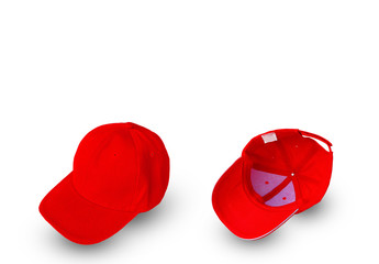 Red baseball cap isolated on white background