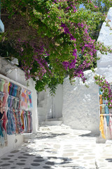 The narrow street on the island of Mykonos, Greece