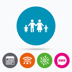 Fototapeta premium Complete family with two children sign icon.