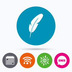 Feather sign icon. Retro pen symbol.