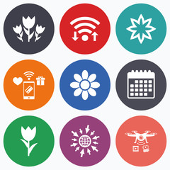 Flowers icons. Bouquet of roses symbol.