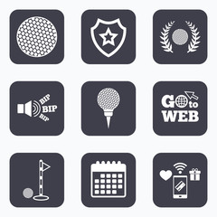 Golf ball icons. Laurel wreath award symbol.