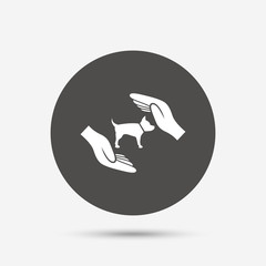 Protection of animals pets sign icon. Hands.