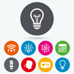Light lamp icons. Energy saving symbols.