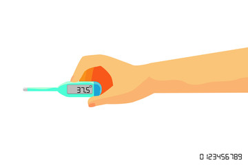 Man Hand Holding Digital Thermometer 
