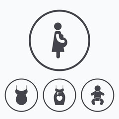 Maternity icons. Baby infant, pregnancy, dress.