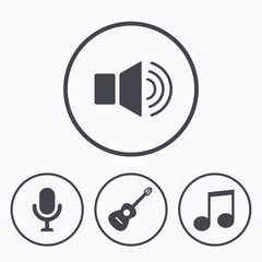 Musical elements icon. Microphone, Sound speaker