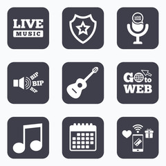 Musical elements icon. Microphone, Music note.