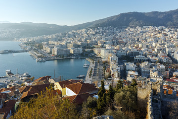 Fototapeta premium Amazing Panorama to port of Kavala, East Macedonia and Thrace, Greece