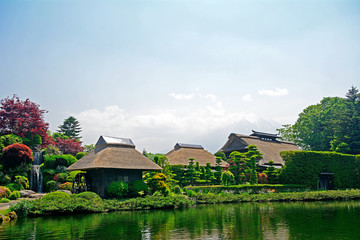 Fototapeta na wymiar Mt. Fuji with traditional houses, Oshino, Japan