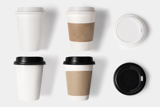 Design concept of mockup coffee cup set and lid set on white bac