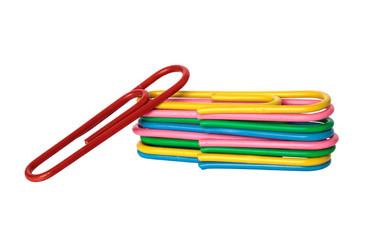colored paper clips on a white background