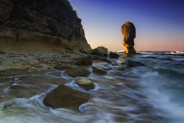 Sunrise batu payung at tanjung an with blue sky