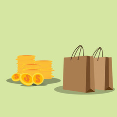 Empty Shopping Paper bag and coin
