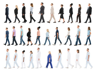 Collage Of People Walking In Line