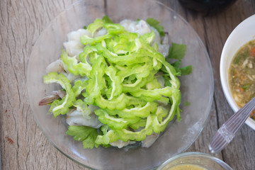 raw shrimp and spicy sauce, seafood thailand (spicy salad shrimp