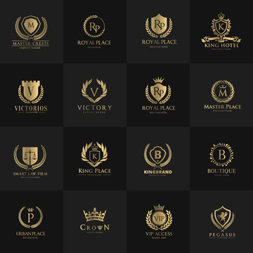 Luxury Logo template set. calligraphic logo. ornament line logo. crest logo, hotel logo template. Royalty, Boutique, Heraldic logo.Elegant emblem monogram luxury logo. vector logo template.