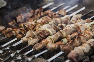 Barbecue skewers with meat