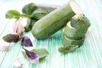 Fresh green vegetable marrows of zucchini
