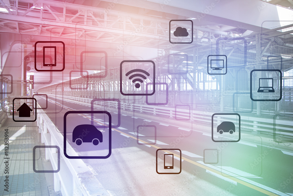 Poster smart transportation, wireless communication network, abstract image visual