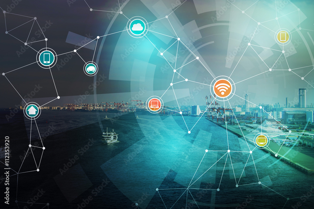 Poster smart logistics and wireless communication network, abstract image visual, internet of things