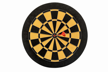 dart target hitting in bullseye on no number of dartboard isolated on white background include clipping path, abstract backgroud for success business education marketing and goals