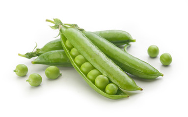 Fresh green pea pods and peas