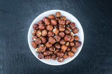 Hazelnut Kernels (selective focus; close-up shot)