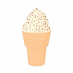 Ice cream with chocolate chips icon, cartoon style