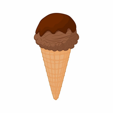 Chocolate ice cream in a waffle cone icon