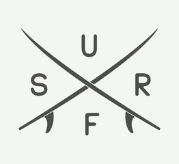 Vintage surfing logo, emblem, poster, label or print 