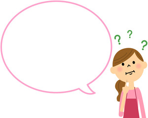 疑問をいだくエプロンの女性　吹き出し