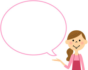 説明するエプロンの女性　吹き出し