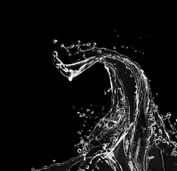 Wall murals Water Blue water splash isolated on black background