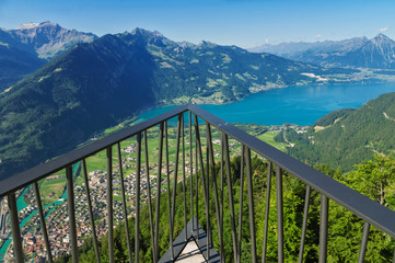 Observation deck on lookout, viewpoint in Alps mountains, Switzerland
