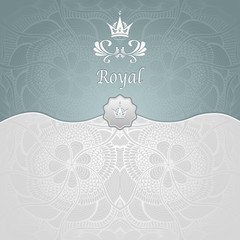 Royal template background with crown Zen-tangle pattern in silver blue 