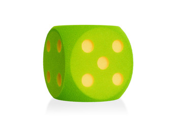 Large green foam dice isolated - 5