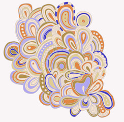 Card with doodle flowers and abstract waves. Zentagles. Vector gentle floral pattern.