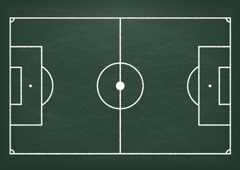 Kreidetafel mit dem Fussball Taktikfeld