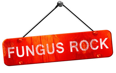 Fungus rock, 3D rendering, a red hanging sign